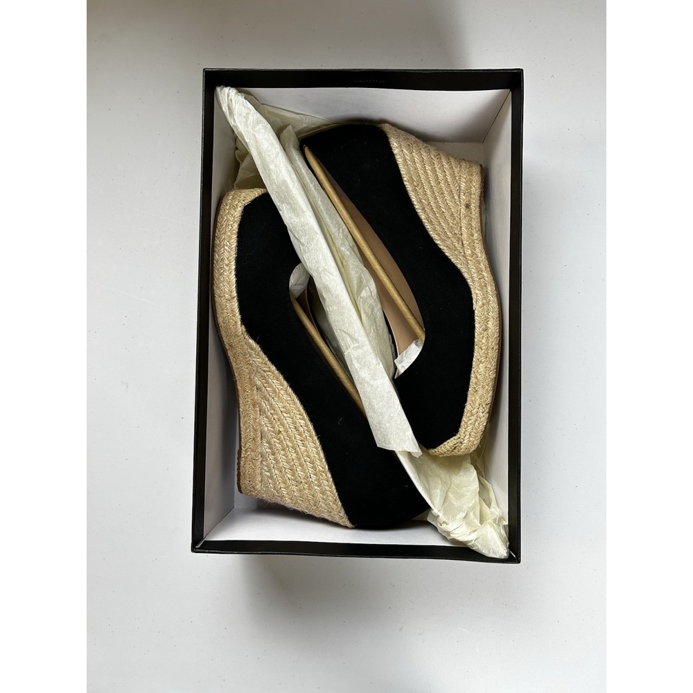Black Canvas Espadrille Wedge Heels Size 9 NEW